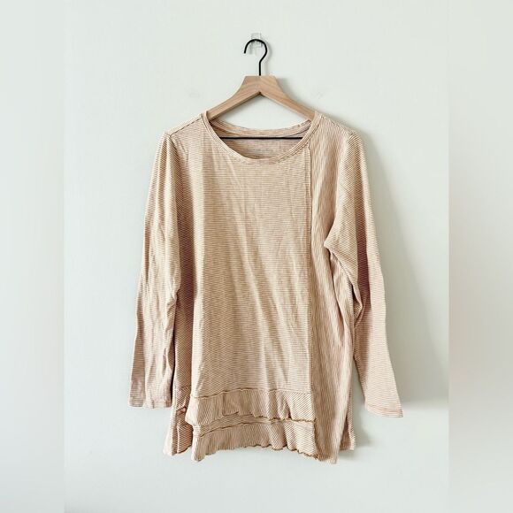 Soft Surroundings Pima Cotton Long Sleeve Top in Tan and White Stripe - Size XL - Picture 1 of 5